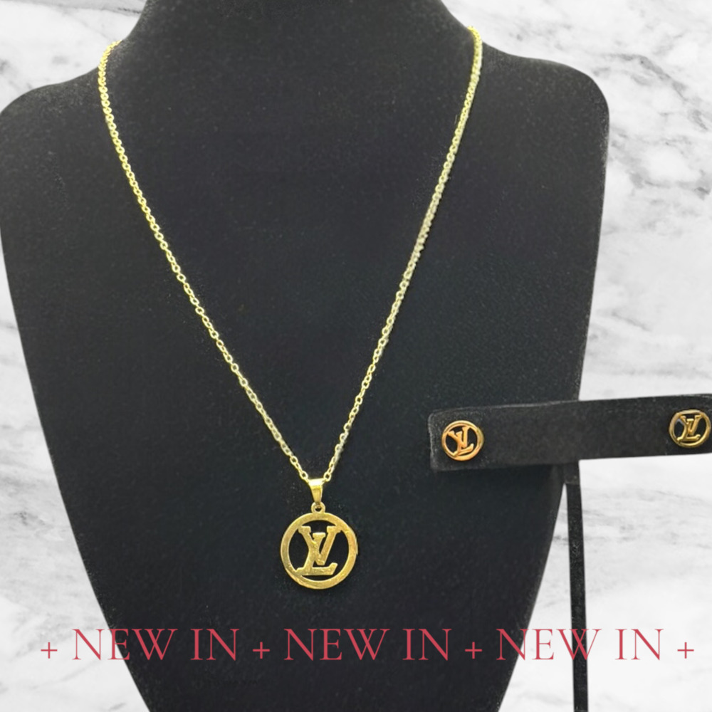Logo Pendant Necklace And Earrings Set